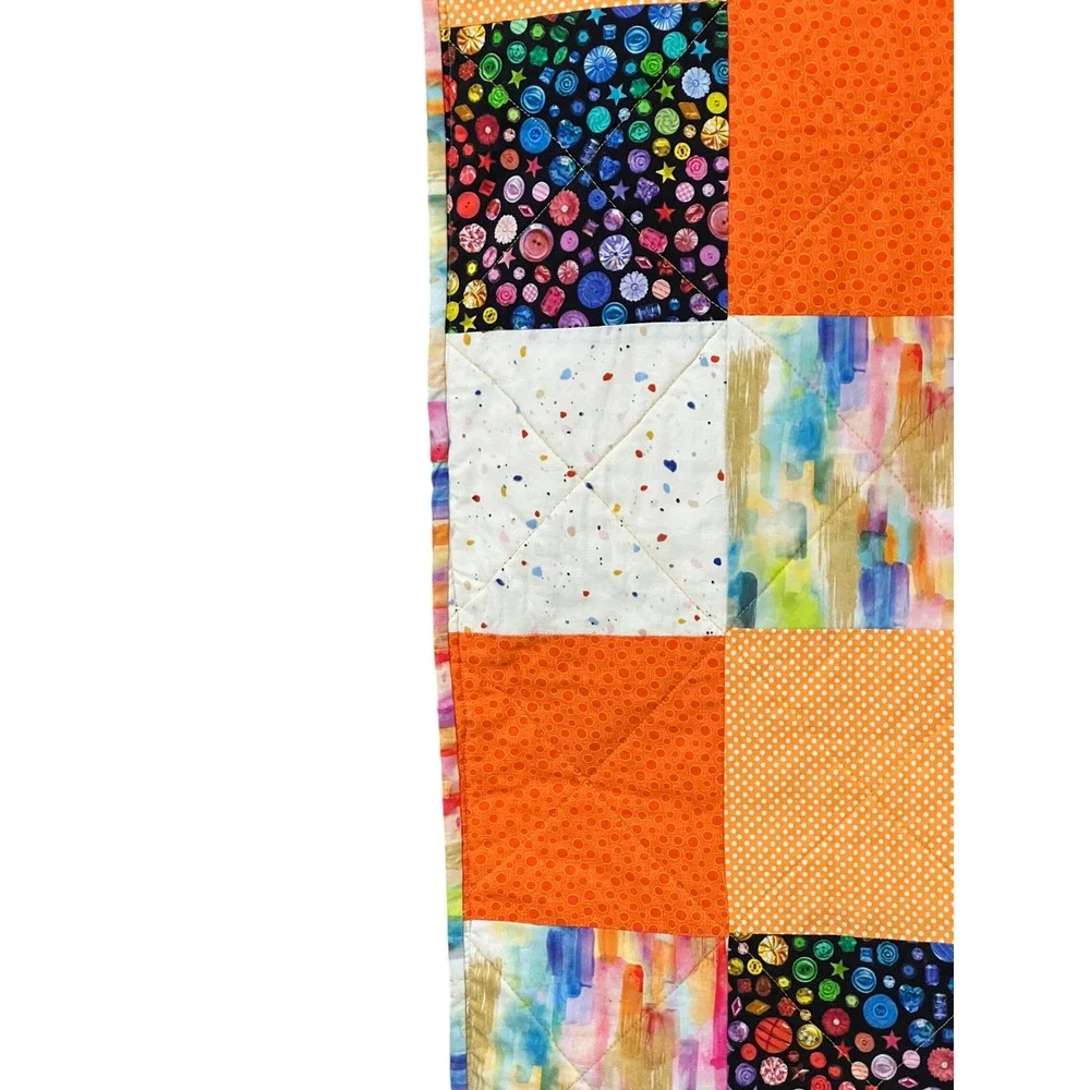 Handmade 40x36 Patchwork Quilt Yellow Plush Backing Nursery Blanket